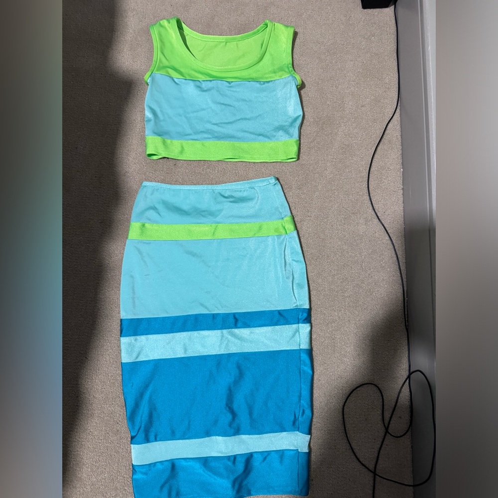 HANDMADE XS custom Neon 2 piece top and bottom set